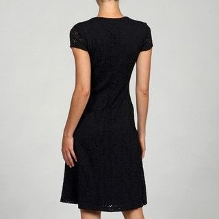 Connected Apparel Womens Black Short Sleeve Lace Dress