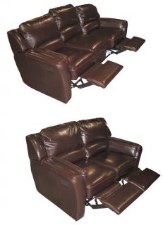 Chocolate Reclining Leather Sofa and Reclining Loveseat Set