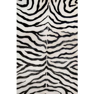 Handmade Alexa Zebra Black Wool/ Faux Silk Highlights Rug (86 x 116