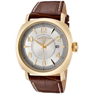 Swiss Legend Mens Executive Silver Dial Goldtone Brown Leather Watch