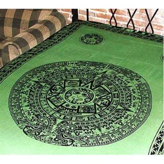 Green Aztec Calender Tapestry   72 x 108