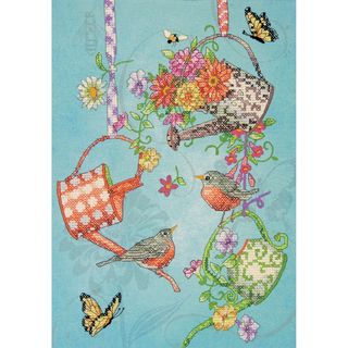 Blooming Watering Cans Stamped Cross Stitch Kit 10X14