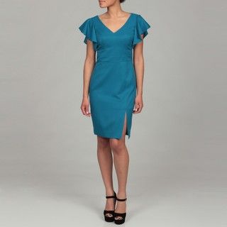 Ellen Tracy Womens Azure Flutter Sleeve Dress