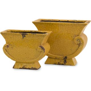 Set of 2 Argento Scroll Mustard Yellow Distressed Planters Today $77