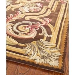 Asian Hand knotted Savonnerie Brown Wool Rug (8 x 10)