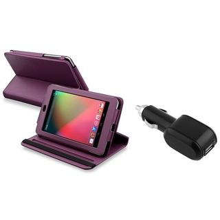 BasAcc Purple Swivel Case/ Car Charger for Google Nexus 7