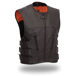 First Classics Mens Black Leather Swat Team style Vest