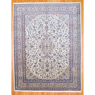 Persian Hand knotted Ivory/ Beige Kashan Wool Rug (98 x 125