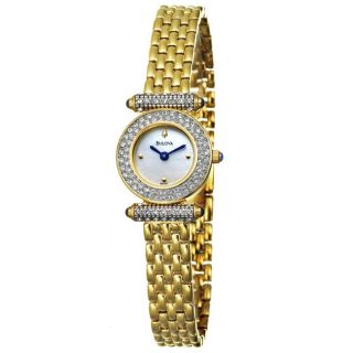 Bulova Womens Crystal Goldplated Steel Quartz Watch