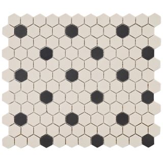 SomerTile 12.75x11 in New York 1 in Hex White/Black Dot Unglazed