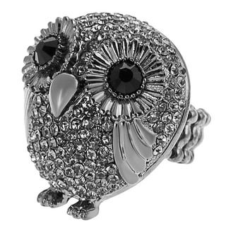 Journee Collection Rhodium plated Stainless Steel Owl Stretch Ring