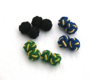 C114 3 Pairs of Silk Knot Cufflinks   Blue/Green/Black