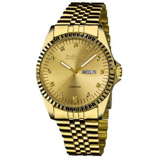 August Steiner Mens Diamond Stainless Steel Bracelet Watch