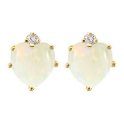 10k Gold Opal and Diamond October Birthstone Heart Earrings