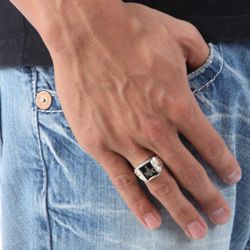 Black Hills Gold and Sterling Silver Mens Onyx Masonic Emblem Ring