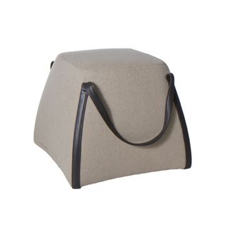 Beige Fabric With Genuine Leather Handles Purse Ottoman