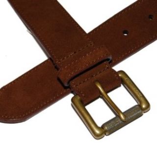 Polo Ralph Lauren Mens Suede Leather Brown Gold Brass Belt