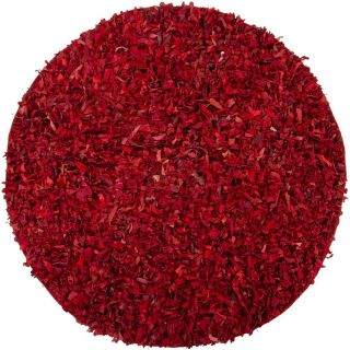 Hand woven Mandara Red Leather Shag Rug (3 Round)