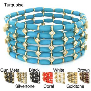 Multicolor Bead with Crystal High polish Stretch Bangle Bracelet