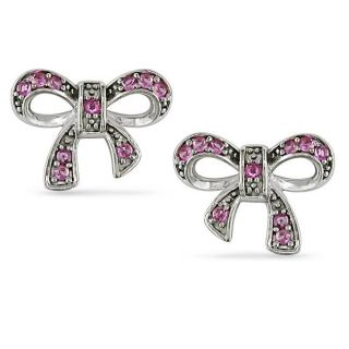 Sterling Silver Created Pink Sapphire Bow Earrings