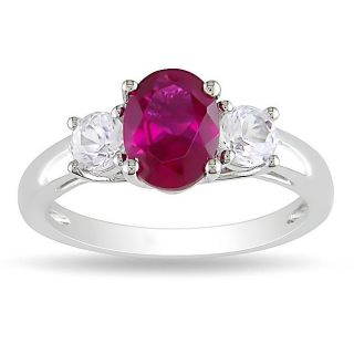 Miadora Sterling Silver Created Ruby and White Sapphire 3 stone Ring