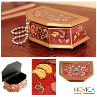Wood Red Colonial Heart Painted Glass Box (Peru) Was $54.99 Today