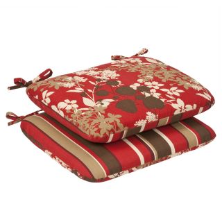 Pillow Perfect Outdoor Red/ Brown Floral/ Striped Rounded Reversible