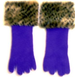 Purple Angora Wool Gloves Hand Trimmed with Fluffy Leopard