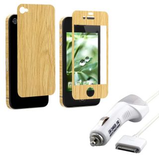 Wood Pattern Protector Sticker/ Car Charger for Apple iPhone 4