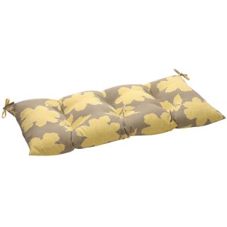 Pillow Perfect Grey/Yellow Floral Tufted Outdoor Loveseat Cushion