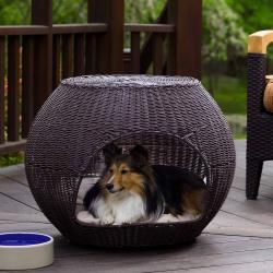 The Igloo Indoor/Outdoor Brown Faux rattan Pet Bed/End Table