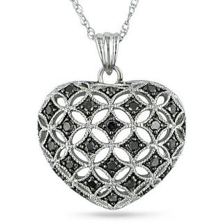 10k White Gold 1/4ct TDW Black Diamond Heart Necklace