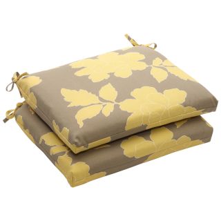 Outdoor Gray and Yellow Floral Squared Seat Cushion (Set of 2