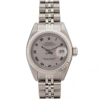 Pre owned Rolex Womens Datejust White Gold Grey Roman Dial Watch