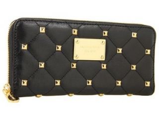 Michael Kors Quilted Studs Zip Around Continental Wallet Black Shoes