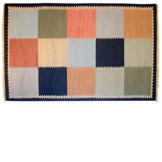 Multi Squares Flat weave Wool Rug (8 x 10)