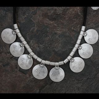 Silverplated Pewter Turkish Script Coins Leather Necklace (Turkey