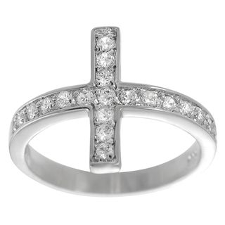 Tressa Sterling Silver Cubic Zirconia Holy Sideways Cross Ring