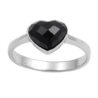 Sterling Silver Onyx Heart Ring for Women Jewelry