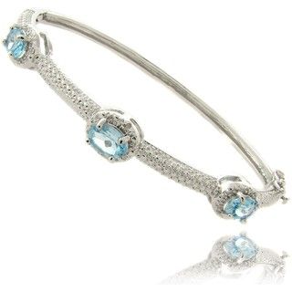 Gem Jolie Silver Overlay Blue Topaz and Diamond Accent Bangle Bracelet