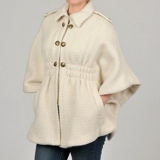 Green With Envy Womens Cream Tweed Button Front Cape