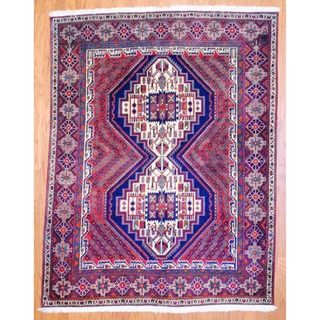 Persian Hand knotted Hamadan Red/ Blue Wool Rug (56 x 72