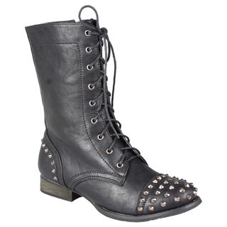 Refresh by Beston Womens Libby 02 Lace up Studded Combat Boots