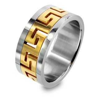 Two tone Stainless Steel Greek Key Design Ring