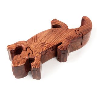 Hand Carved Wooden Gecko Puzzle Box (India)