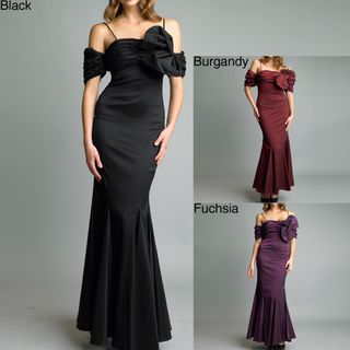 Issue New York Black Off the shoulder Bow Accent Taffeta Gown