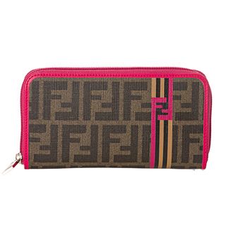 Fendi Tobacco Zucca/ Pink Leather Continental Wallet