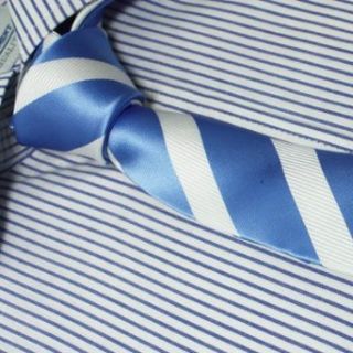 Silk Skinny Tie Blue White Thin Skinny for Men Necktie