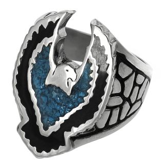 Daxx Mens Stainless Steel Black Acrylic Turquoise Bird Design Ring