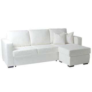 Euro Style Gustav White Leatherette Pull out Sectional Sofa